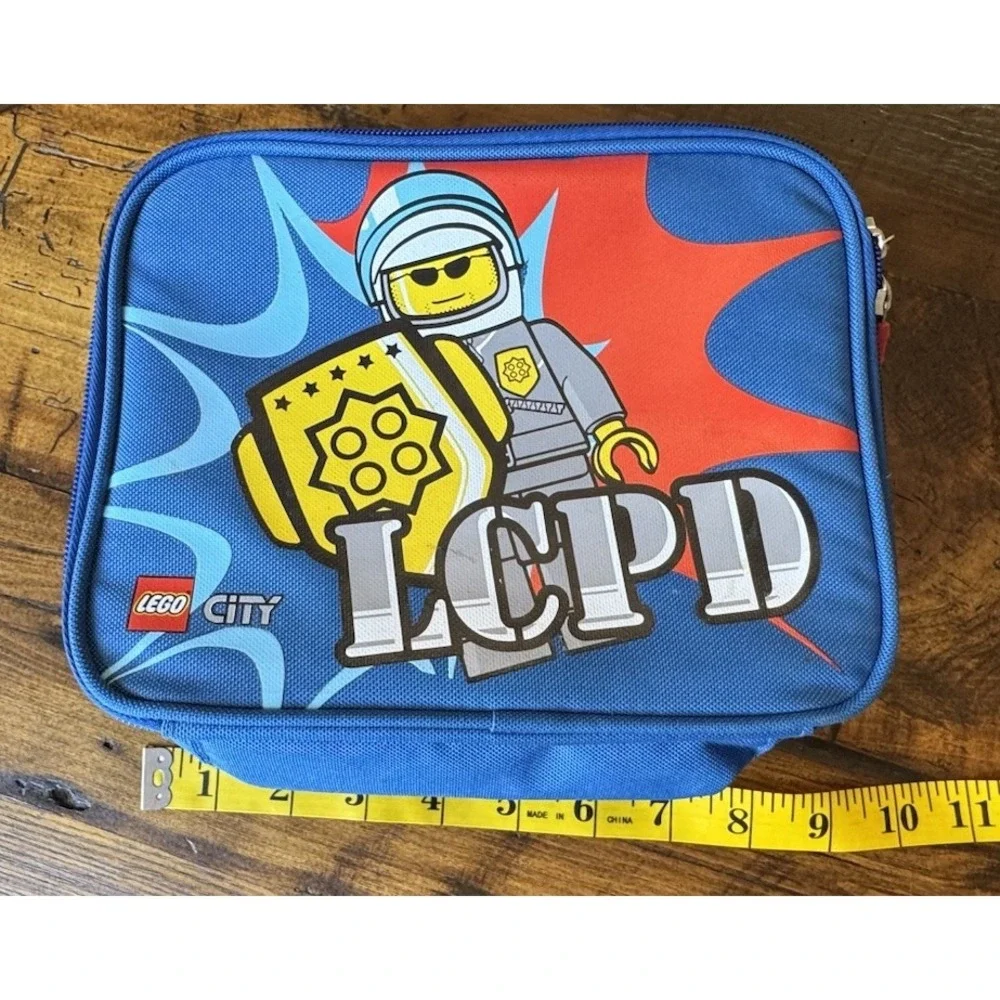 Lego‎ City LCPD Police Blue Lunch Box Bag Lego Brick Red Zip Pulls